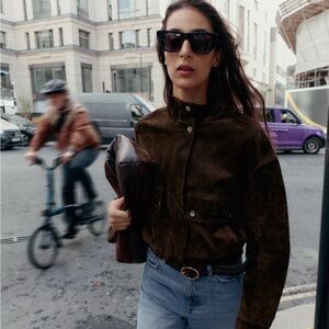 SUEDE LEATHER POCKET BOMBER JACKET